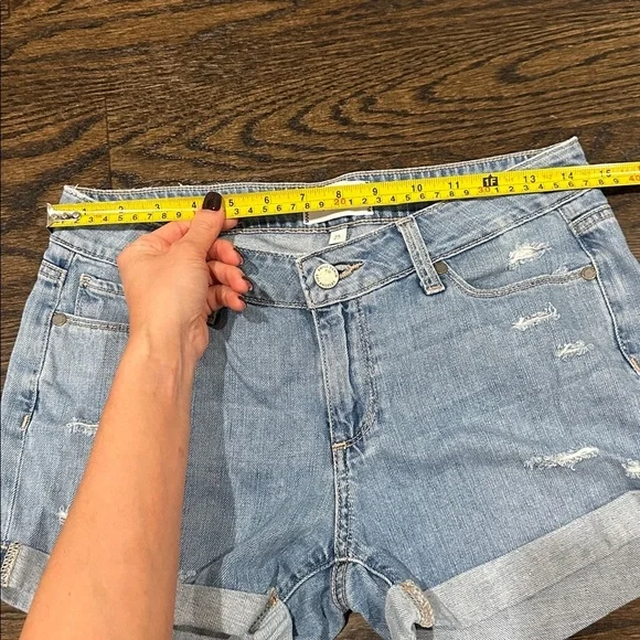 PAIGE Light Blue Distressed Jean Shorts - Picture 5 of 5